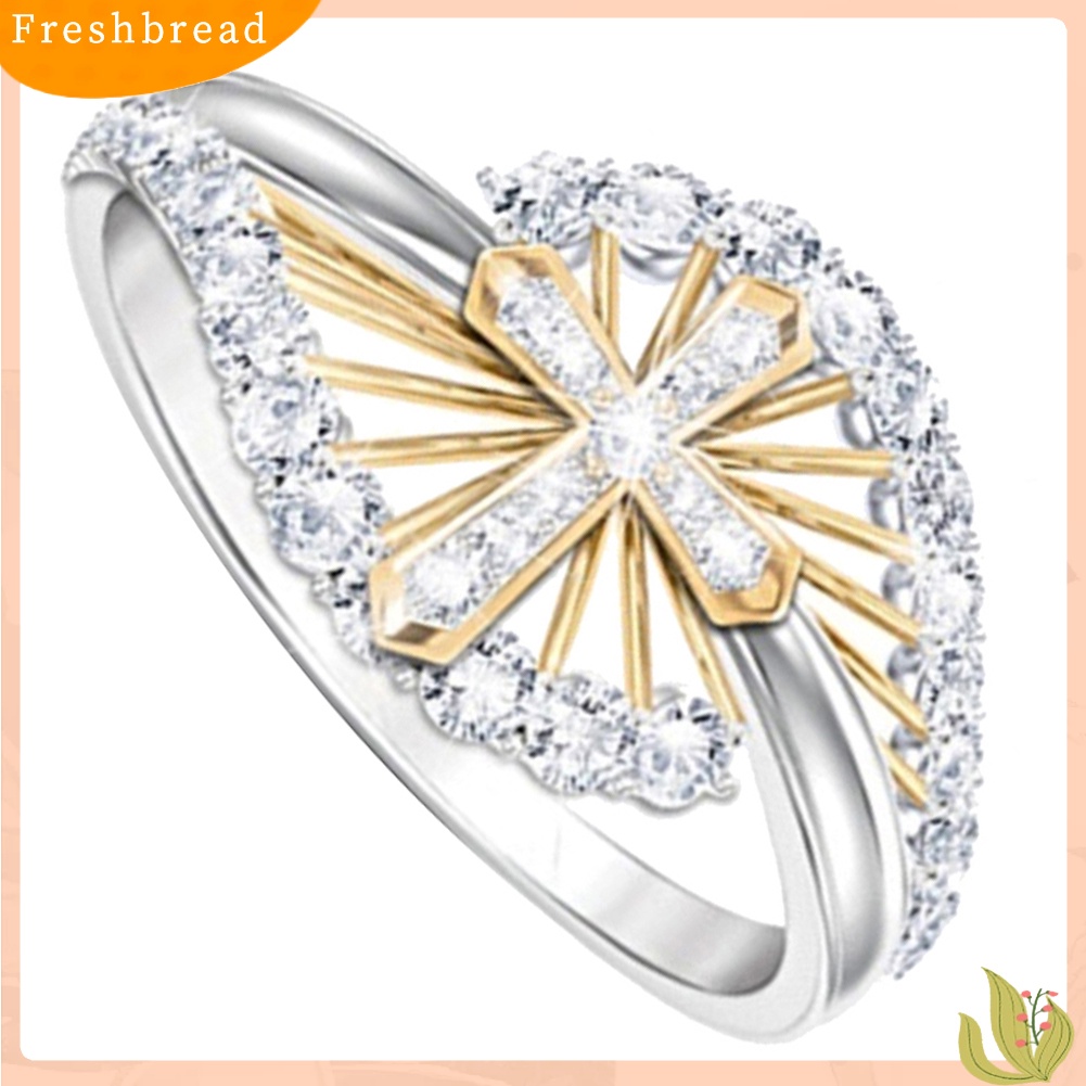 < Freshbread > Wanita Dual Tone Berlian Imitasi Bertatahkan Silang Jari Cincin Perhiasan Pertunangan Pernikahan