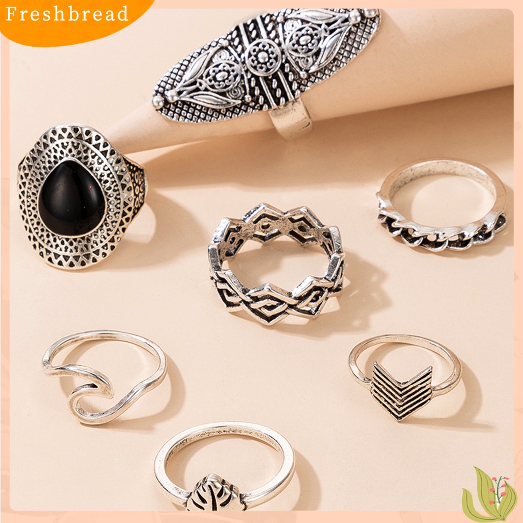 &lt; Freshbread &gt; 7Pcs Cincin Bohemian Wanita Anti Tarnish Geometris Permata Imitasi Jari Cincin Set Perhiasan Untuk Pesta