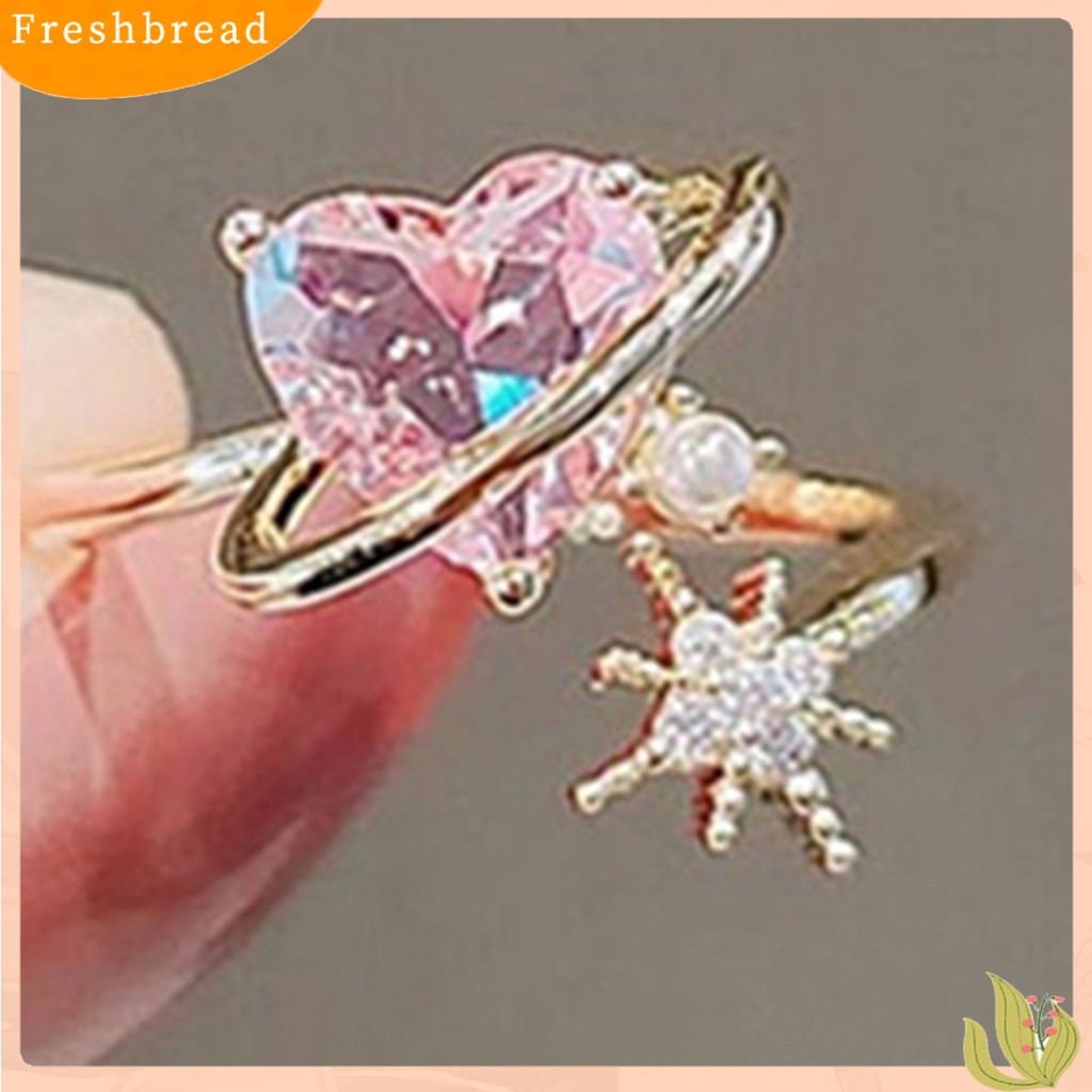 &lt; Freshbread &gt; Wanita Cincin Bentuk Hati Kristal Imitasi Mengkilap Pembukaan Pernikahan Circlet Bridal Jewelry