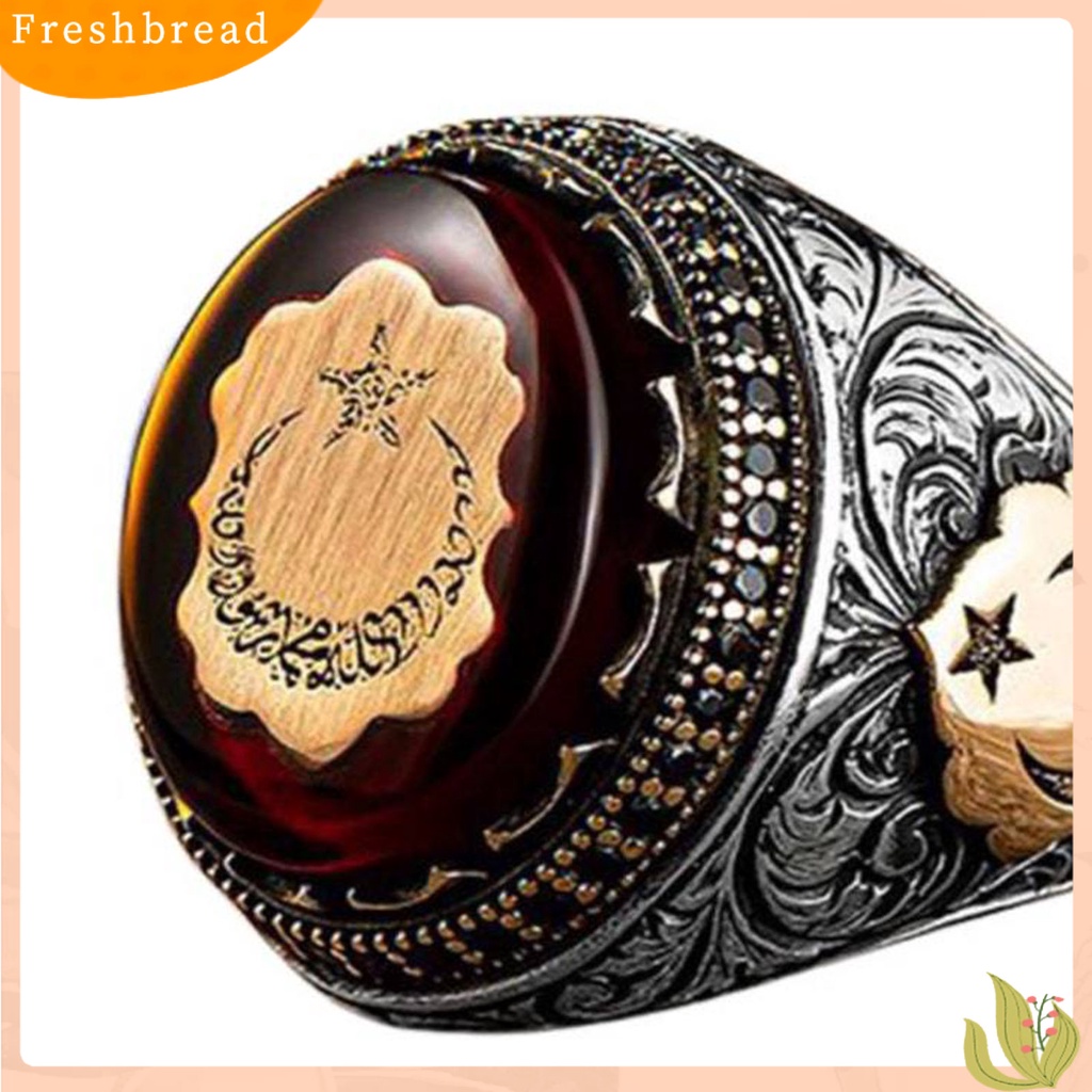 &lt; Freshbread &gt; Kepribadian Cincin Laki-Laki Pola Ukiran Tangan Buatan Tangan Berkilau Vintage Batu Merah Turki Signet Cincin Perhiasan Aksesori