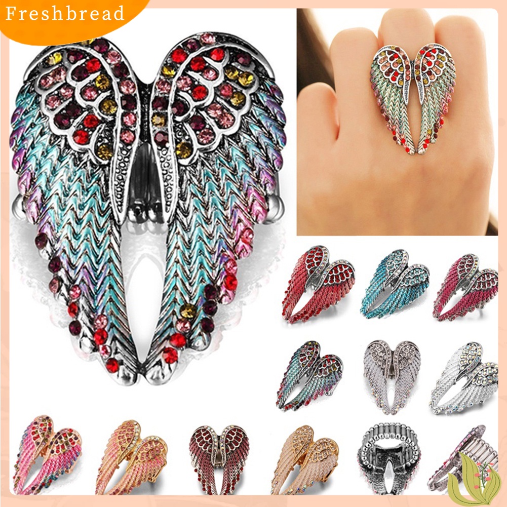 &lt; Freshbread &gt; Lady Fashion Multicolor Berlian Imitasi Sayap Malaikat Pesona Cincin Jari Perhiasan Hadiah