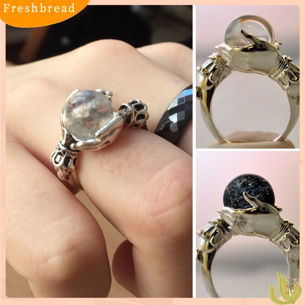 &lt; Freshbread &gt; Finger Band Gaya Barat Kepribadian Geometris Electroplating Batu Permata Buatan Hias Aksesori Vintage Tangan Memegang Cincin Keberuntungan Untuk Pesta