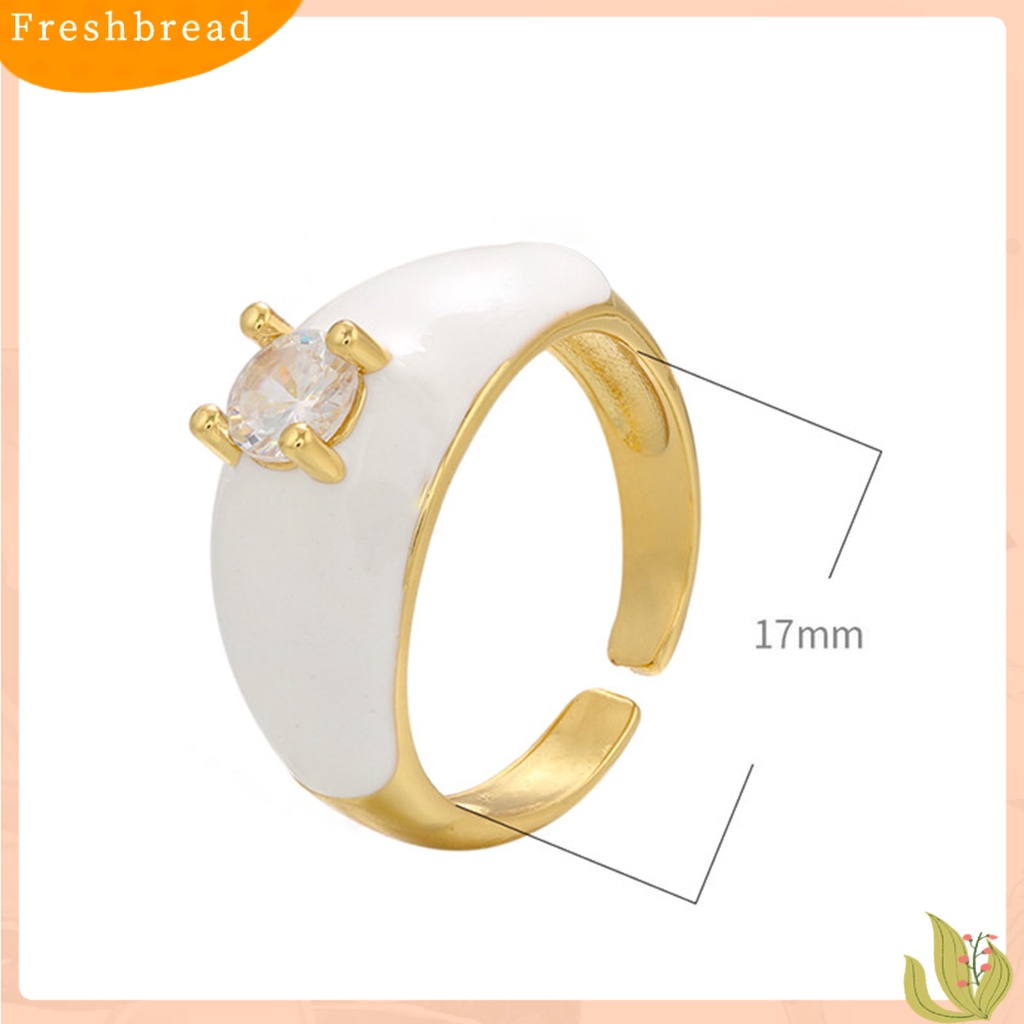&lt; Freshbread &gt; Multicolor Dripping Oil Enamel Ring Tembaga Berlian Imitasi Pembukaan Cincin Jari Lebar Aksesori Perhiasan