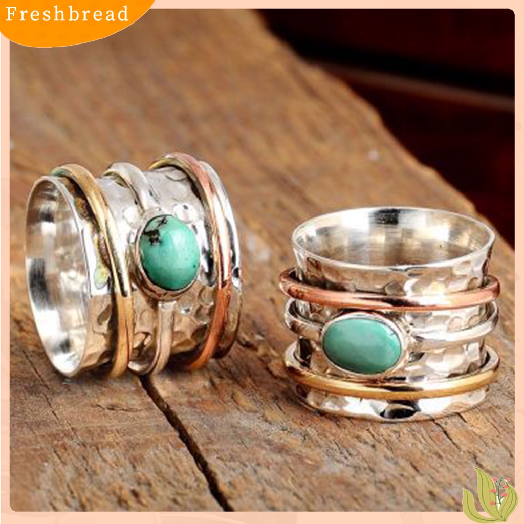 &lt; Freshbread &gt; Pria Cincin Bohemian Vintage Hias Turquoises Tiga Warna Jari Cincin Untuk Pacaran