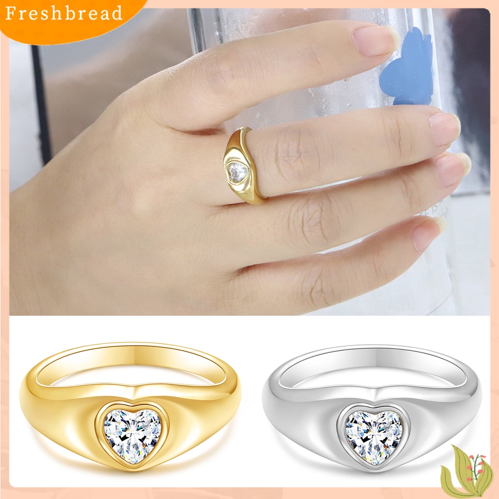 &lt; Freshbread &gt; Wanita Cincin Kepribadian Dipoles Minimalis Hypoallergenic Elegan Hadiah Stainless Steel Cinta Hati Berlian Imitasi Jari Cincin Fashion Perhiasan