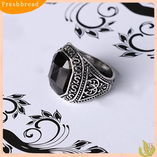 &lt; Freshbread &gt; Pria Wanita Kekasih Vintage Ukir Geometris Resin Alloy Pesta Perhiasan Cincin