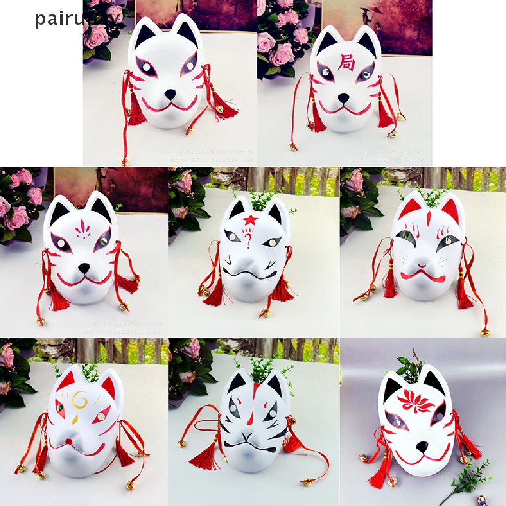 Prt Jepang Hand Made Fox Cosplay Topeng Full Face Dengan Rumbai Lonceng Kecil Masquerade PRT