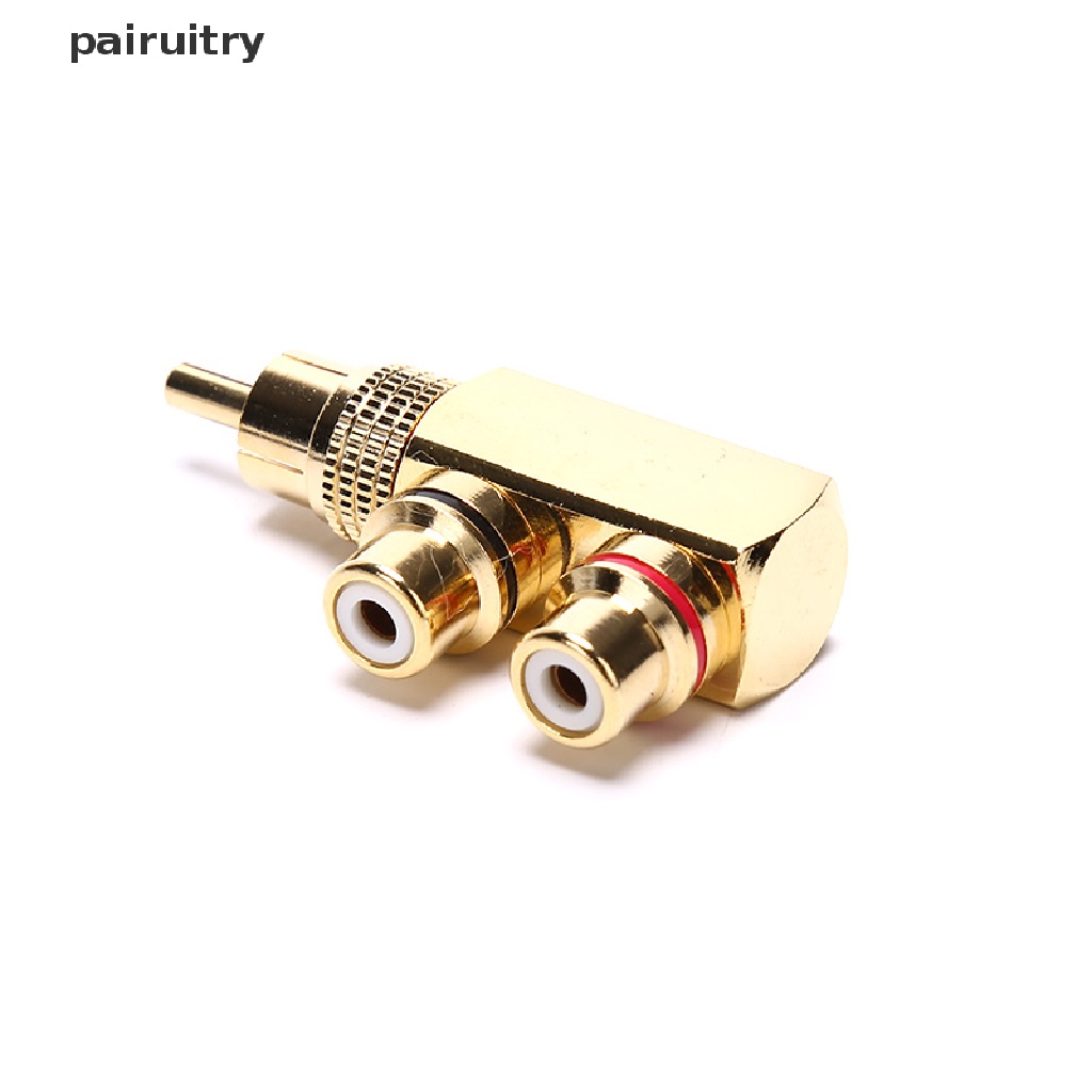 Prt Colokan AV Audio Splitter Lapis Emas RCA Adaptor 1 Male to 2 Female F connector PRT