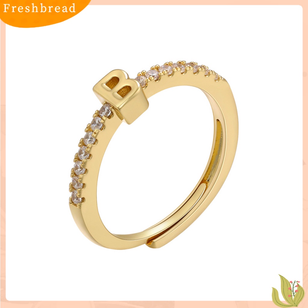 &lt; Freshbread &gt; Cincin Jari Pembukaan Yang Dapat Disesuaikan 26abet Faux-diamond-set Geometris Bertatahkan Huruf Band Cincin Pakaian Sehari-Hari