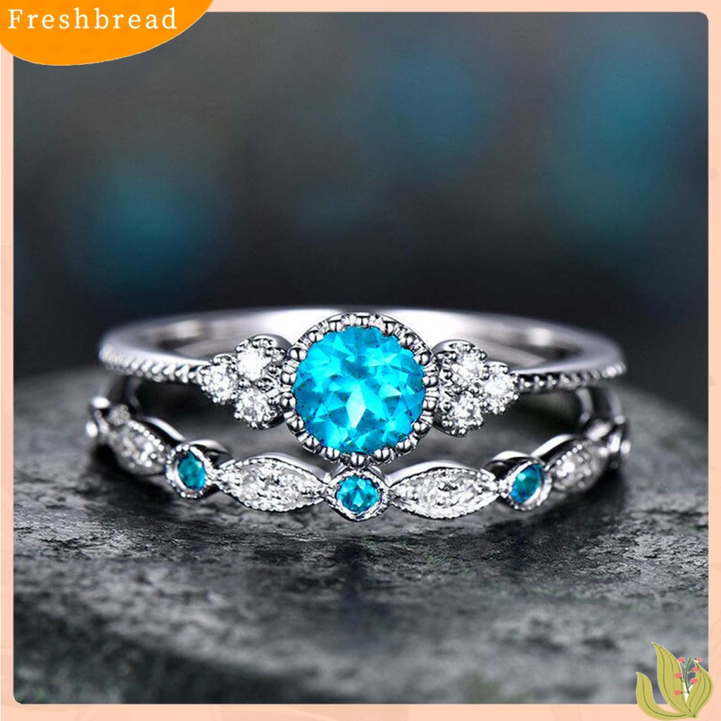 &lt; Freshbread &gt; 2Pcs/Set Indah Permukaan Halus Pernikahan Band Alloy Sederhana Cubic Zirconia Wanita Rings Charm Jewelry