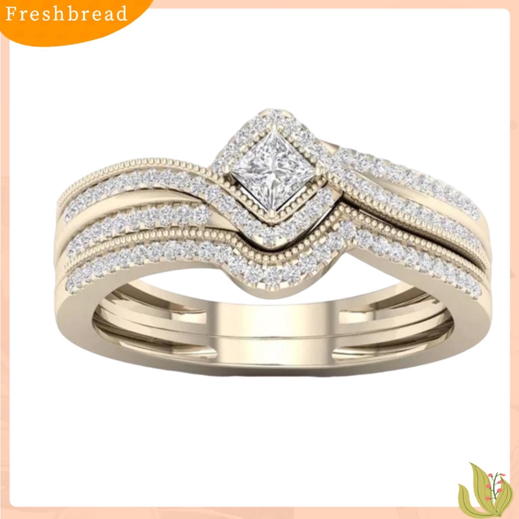 &lt; Freshbread &gt; Wanita Cincin Faux Kristal Bertatahkan Geometris Logam Cincin Elegan Dekorasi Mengkilap Lingering Cubic Zirconia Cincin Indah Perhiasan Hadiah Untuk Pertunangan