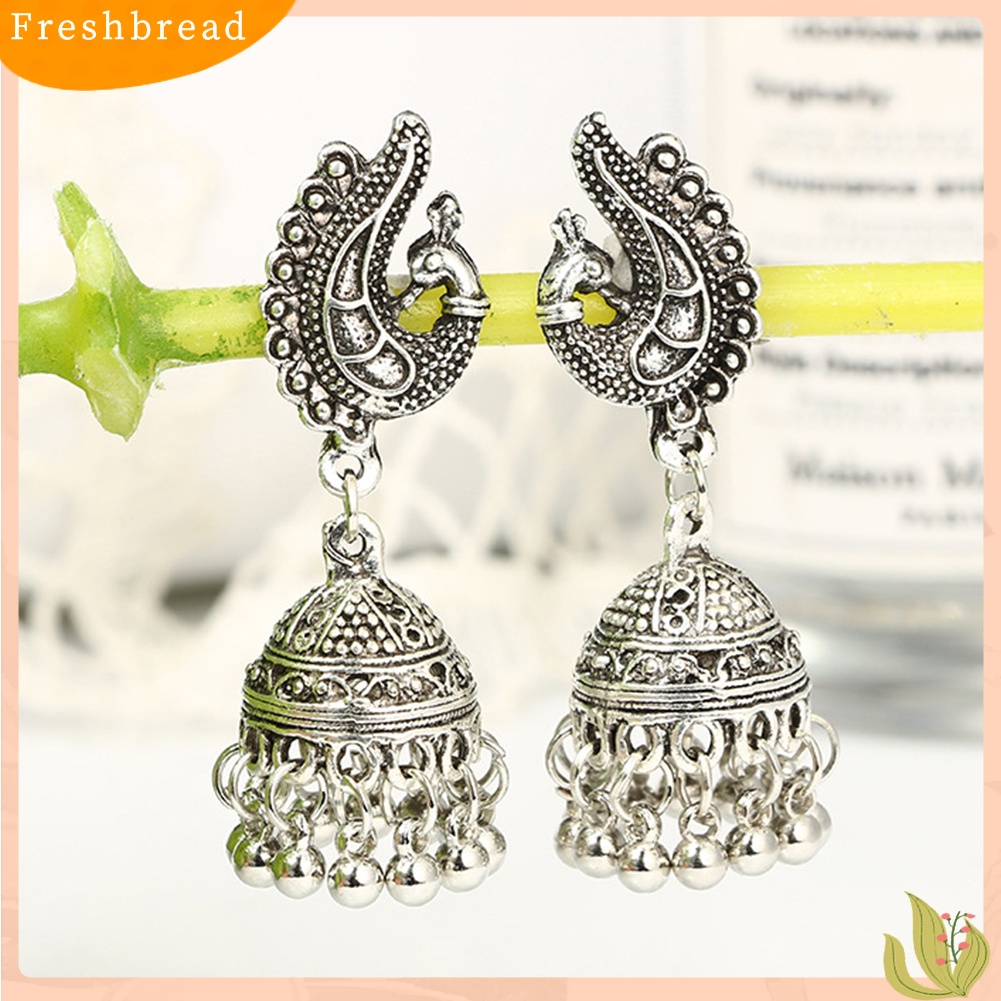 &lt; Freshbread &gt; Vintage Burung Merak Bulat Bola Menjuntai Drop Stud Anting Wanita Perhiasan Hadiah