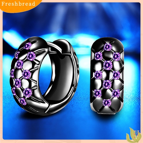 &lt; Freshbread &gt; Wanita Elegan Ungu Cubic Zirconia Ear Hoop Huggie Earrings Perhiasan Hadiah