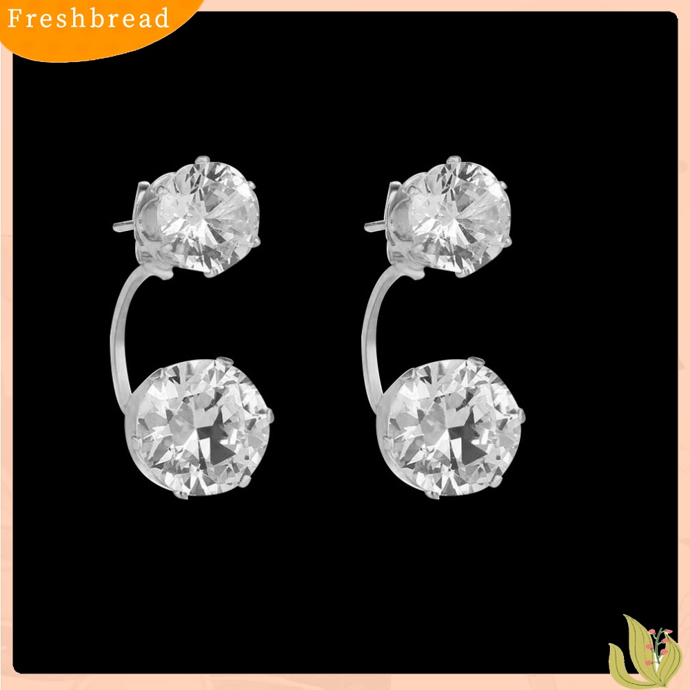 &lt; Freshbread &gt; Fashion Wanita Double Cubic Zirconia Drop Ear Jaket Tindik Anting Perhiasan