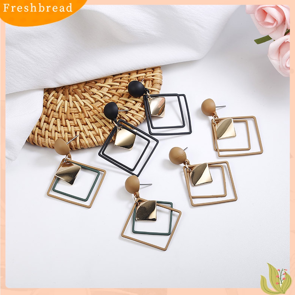 &lt; Freshbread &gt; 1pasang Menjuntai Anting Geometris Matte Kepribadian Minimalis Berongga Double Belah Ketupat Wanita Stud Earrings Fashion Jewelry