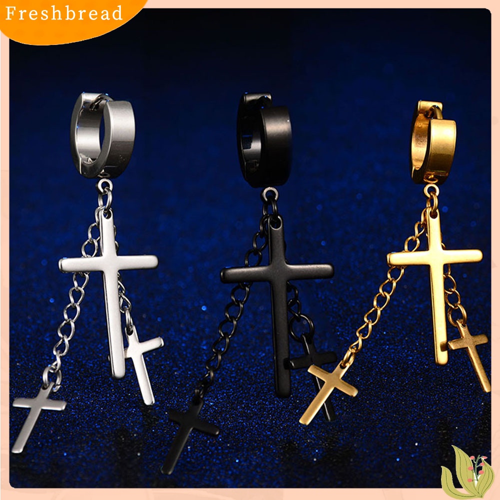 &lt; Freshbread &gt; Punk Multi-Layer Cross Menjuntai Huggie Anting Wanita Perhiasan Pesona Dekorasi Hadiah