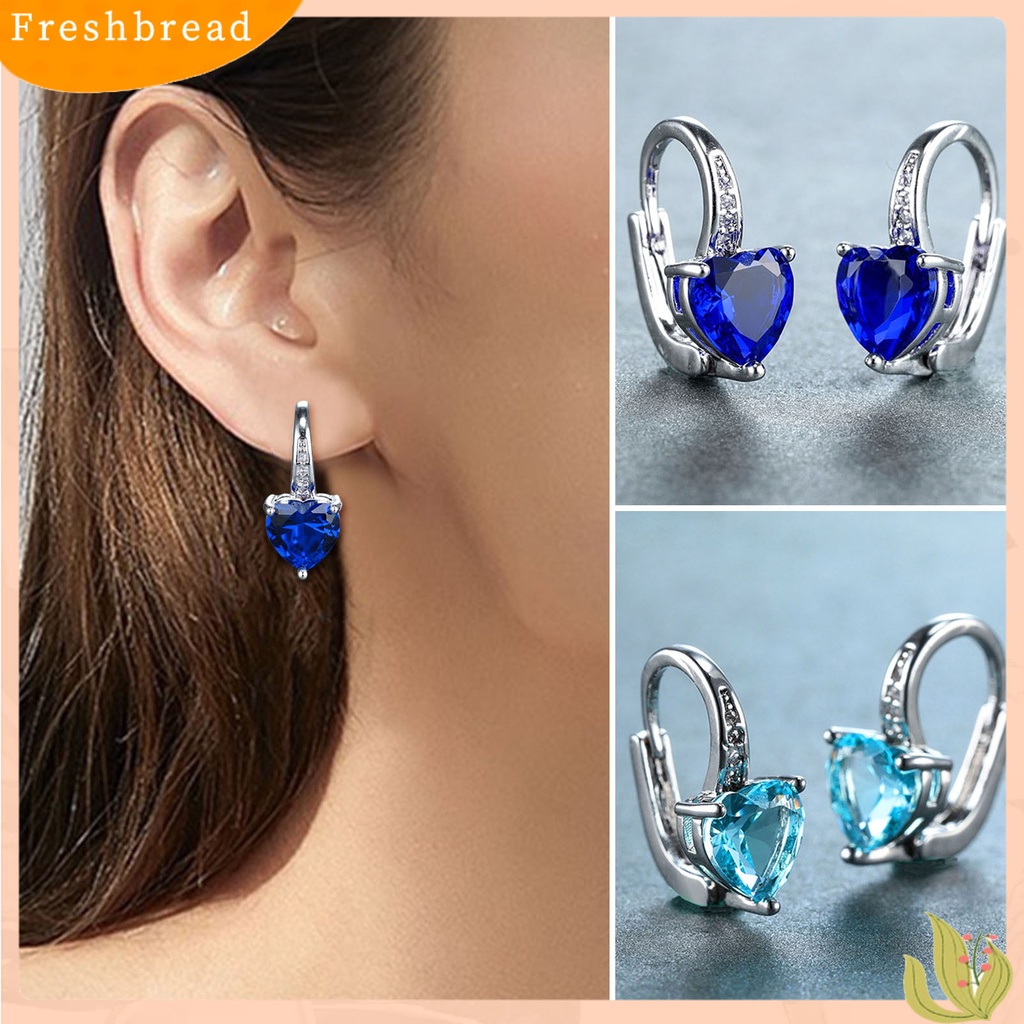 &lt; Freshbread &gt; 1pasang Anting Leaverback Tindik Romantis Mewah Berbentuk Hati Cubic Zirconia Menjuntai Anting Perhiasan Pesta