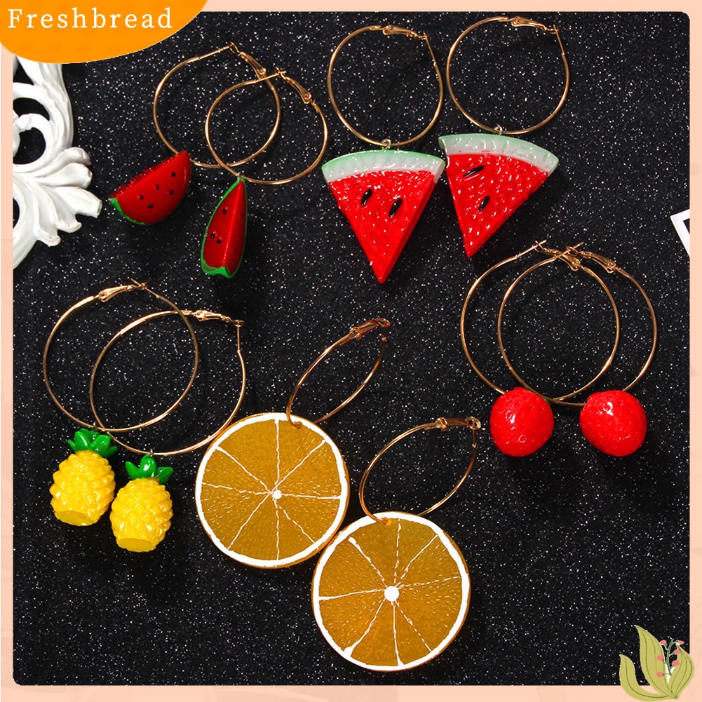 &lt; Freshbread &gt; Wanita Manis Semangka Strawberry Lemon Buah Menjuntai Hoop Earrings Perhiasan Hadiah