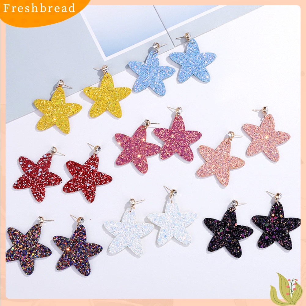 &lt; Freshbread &gt; Manis Sequin Pentagram Menjuntai Ear Stud Earrings Wanita Perhiasan Hadiah Ulang Tahun