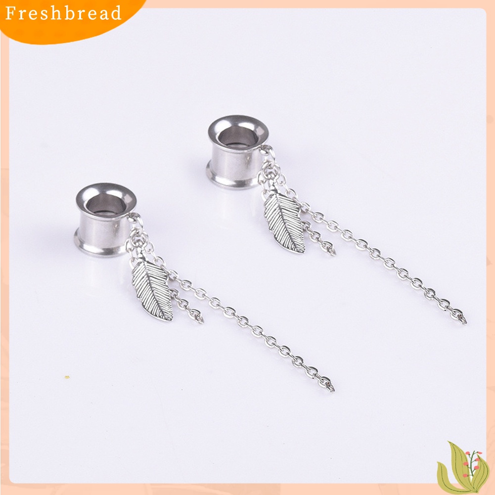 &lt; Freshbread &gt; 1Pc Lady Daun Rantai Rumbai Menjuntai Double Flared Ear Plug Tunnel Piercing Perhiasan