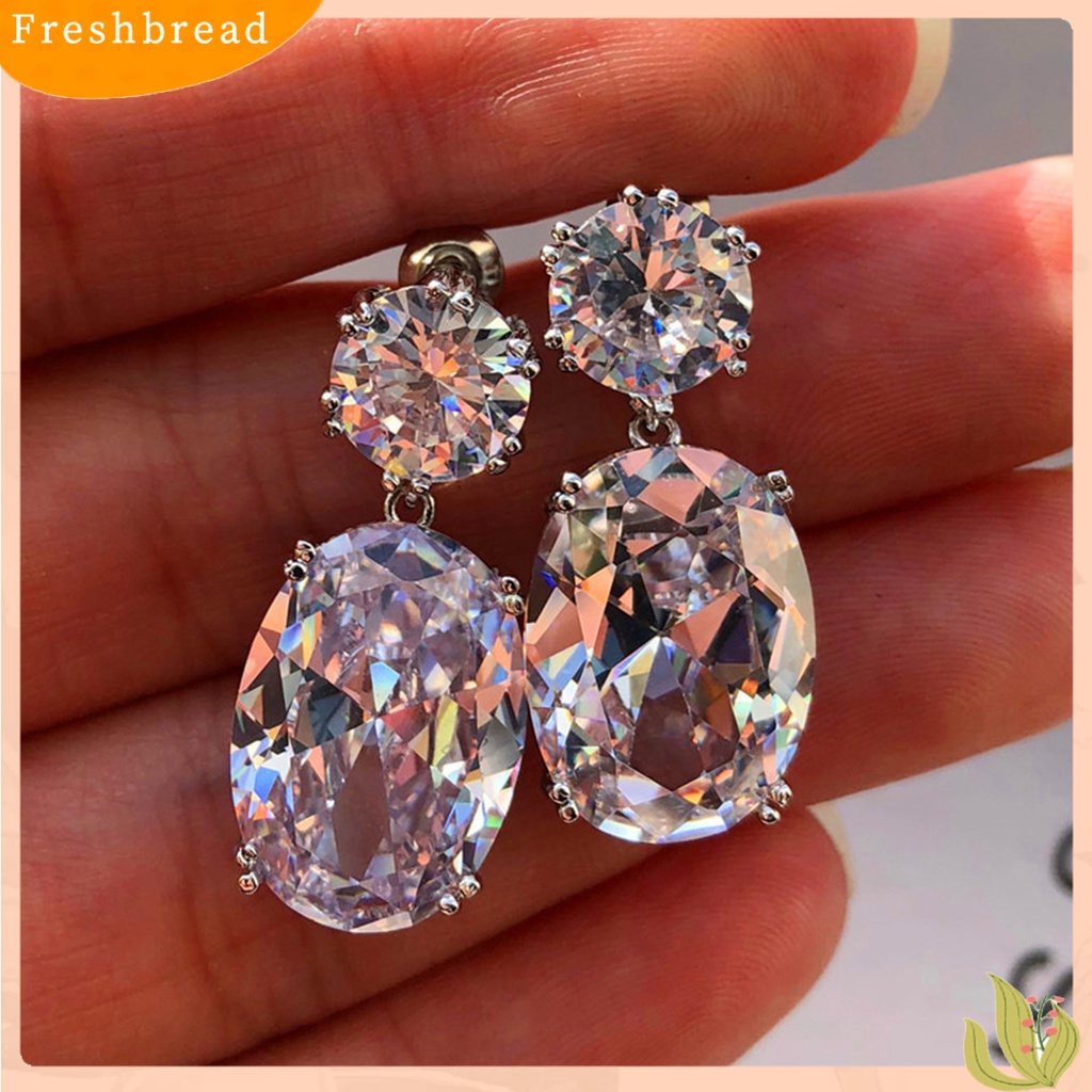 &lt; Freshbread &gt; 1pasang Anting Wanita Berbentuk Telur Cubic Zirconia Perhiasan Electroplating Tahan Lama Menjuntai Earrings Untuk Perjamuan