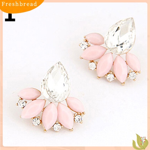 &lt; Freshbread &gt; Wanita Gaya Korea Teardrop Daun Hias Berlian Imitasi Anting Ear Studs Jewelry