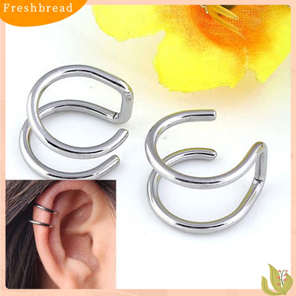 &lt; Freshbread &gt; Ear Clip Cuff Keren Non Piercing Anting Tulang Rawan Palsu Stainless Steel 2baris Untuk Bar