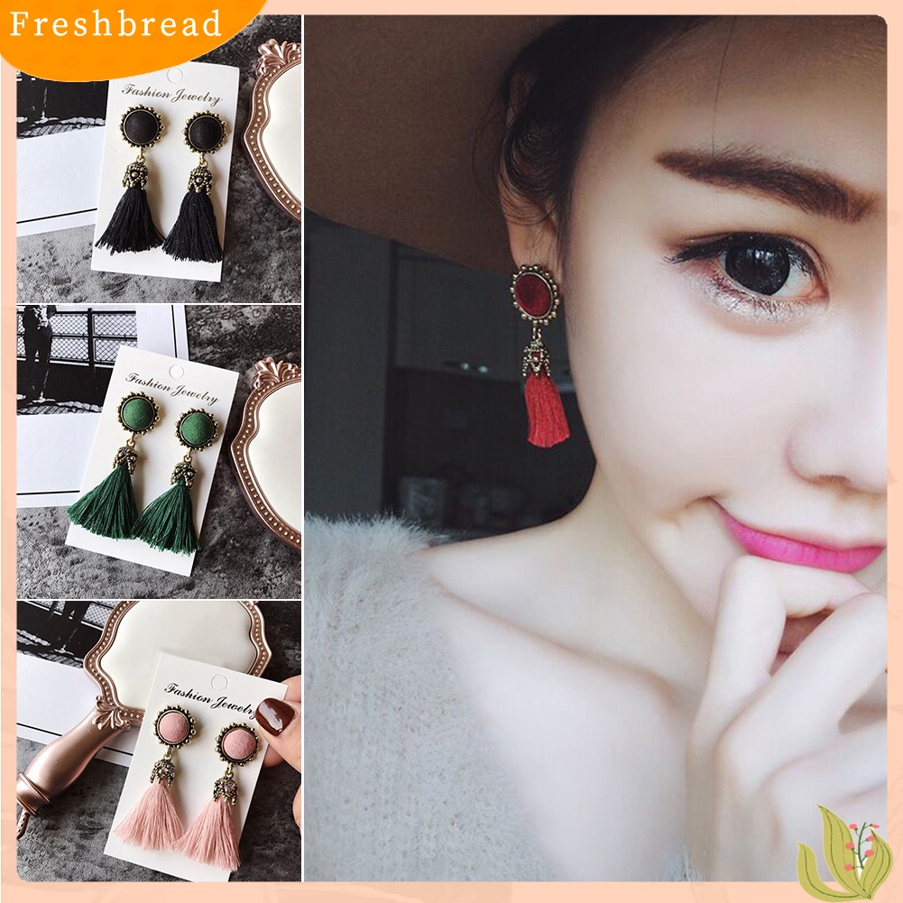 &lt; Freshbread &gt; Etnik Wanita Panjang Rumbai Menjuntai Drop Stud Earrings Perhiasan Hadiah Hari Valentine