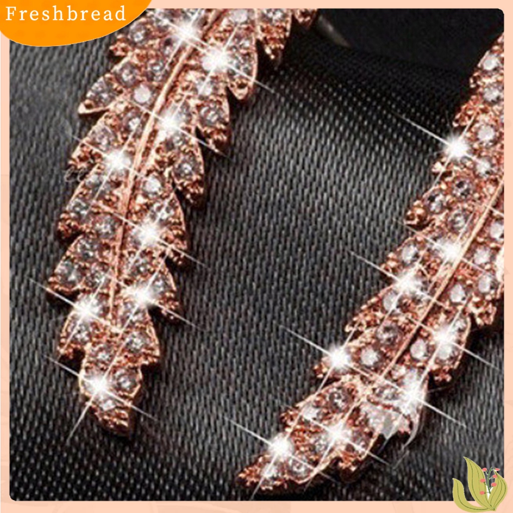 &lt; Freshbread &gt; 1pasang Anting Wanita Daun Berlian Imitasi Perhiasan Electroplating Sparkling Stud Earrings Untuk Pernikahan