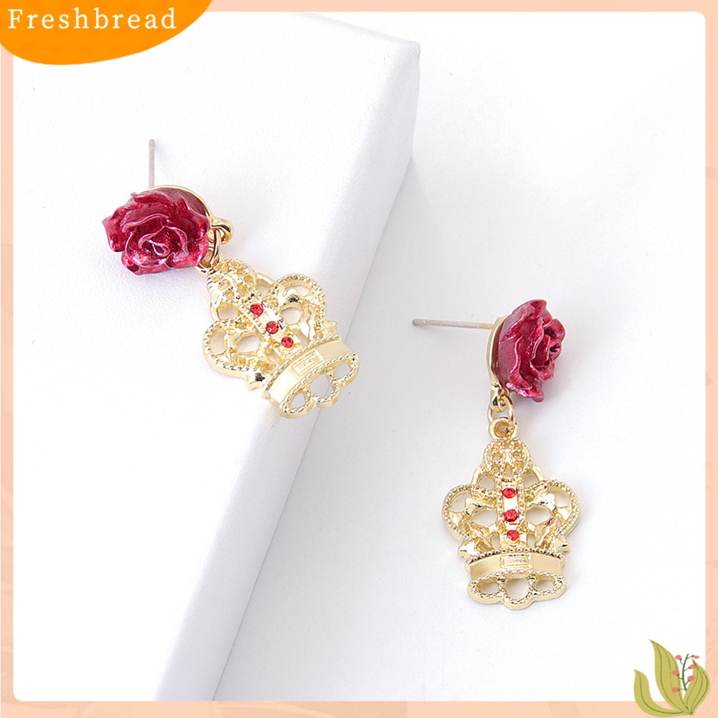 &lt; Freshbread &gt; 1pasang Retro Ear Stud Berlian Imitasi Alloy Rose Design Drop Earrings Aksesoris Telinga