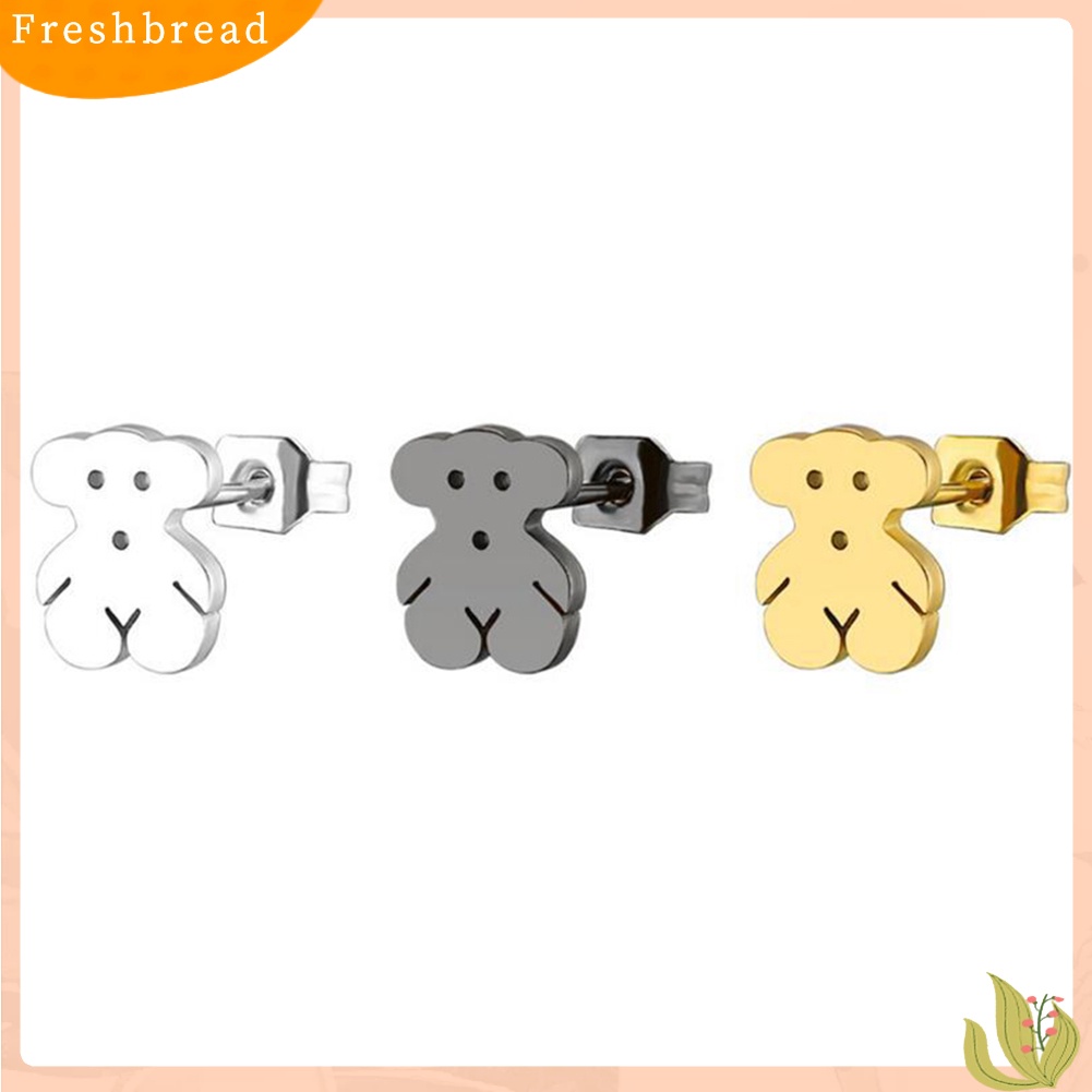 &lt; Freshbread &gt; Wanita Lucu Kartun Mini Stainless Steel Beruang Telinga Stud Anting Perhiasan Hadiah