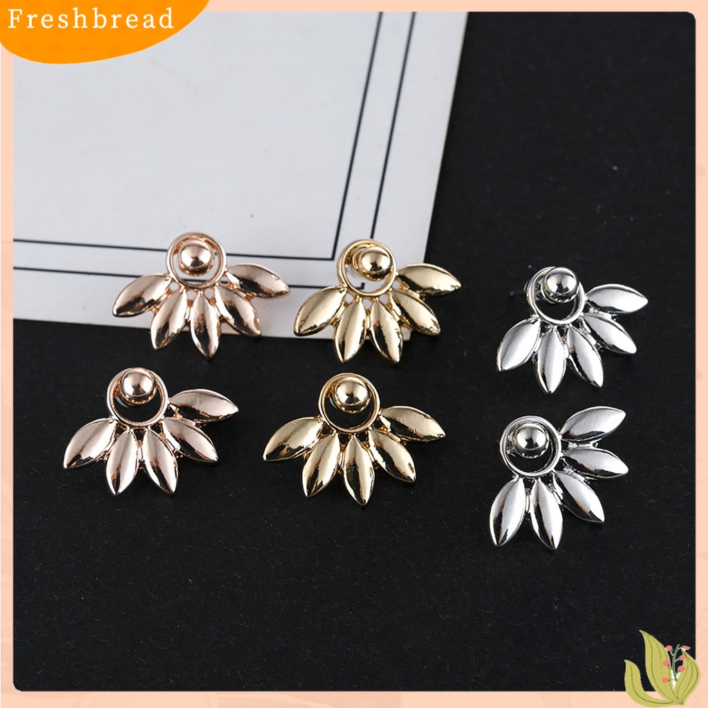 &lt; Freshbread &gt; 1pasang Tindik Menawan Depan Belakang Gaya Gantung Wanita Anting Bentuk Kipas Daun Stud Earrings Perhiasan Aksesori