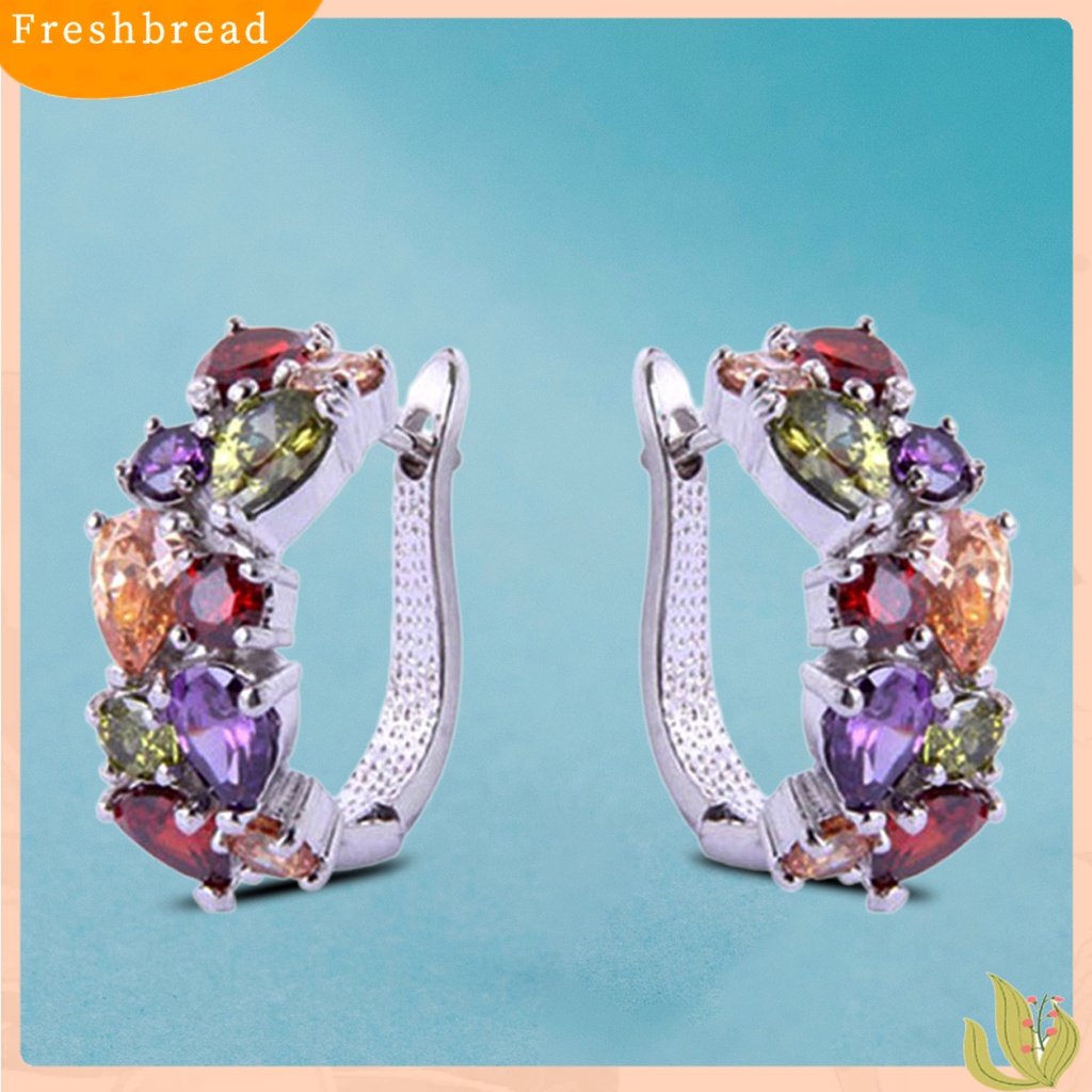 &lt; Freshbread &gt; 1pasang Anting Wanita Trendi Warna-Warni Cubic Zirconia Nyaman Dipakai Aksesori Anting Hoop Fashion Untuk Pesta