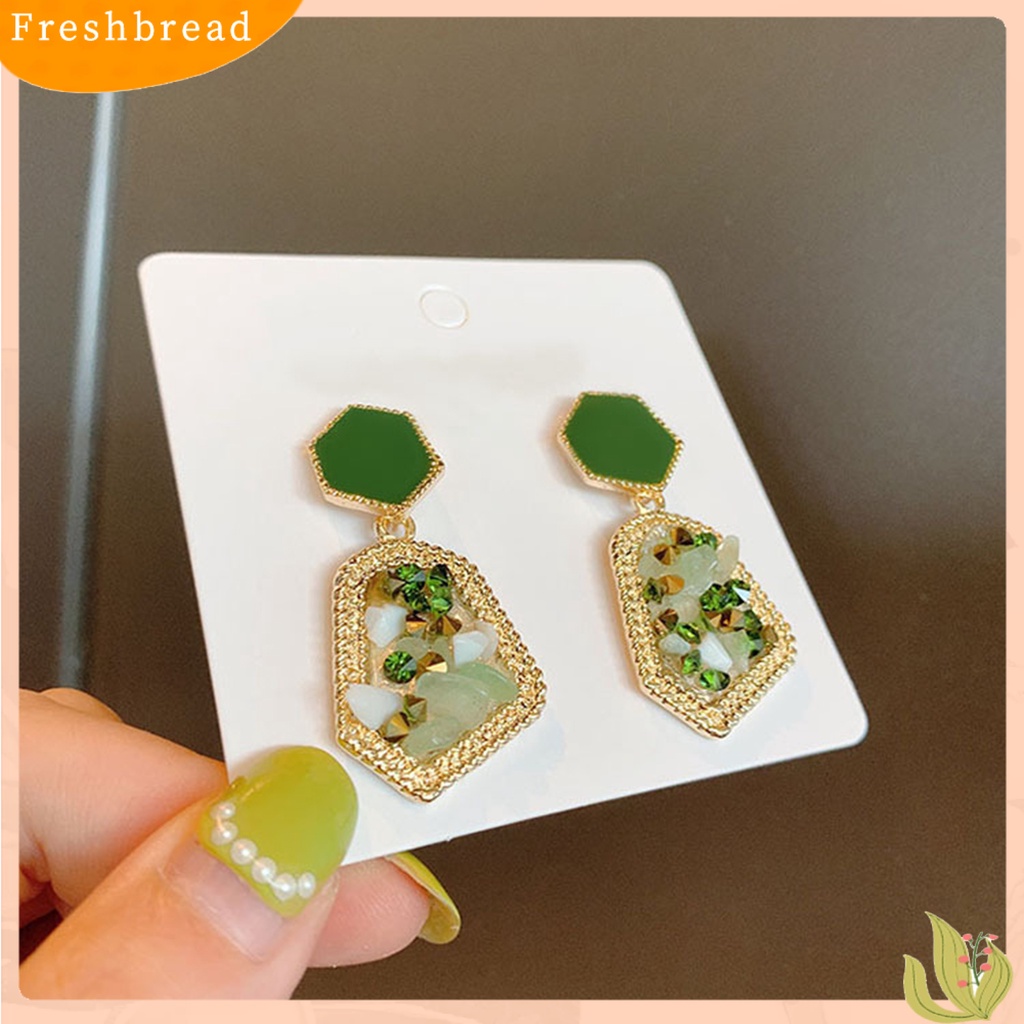 &lt; Freshbread &gt; Anting Tetes Penampilan Elegan Mulia Aksesoris Perhiasan Retro Anting Tusuk Batu Alam Untuk Pesta