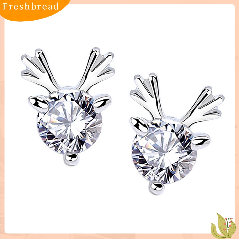 &lt; Freshbread &gt; Cute Elk Deer Berlian Imitasi Bertatahkan Telinga Studs Wanita Perhiasan Pesta Anting Natal