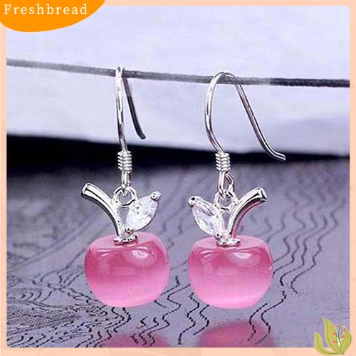 &lt; Freshbread &gt; Wanita Opal Apple Menjuntai925 Sterling Silver Zircon Eardrops Anting Kait