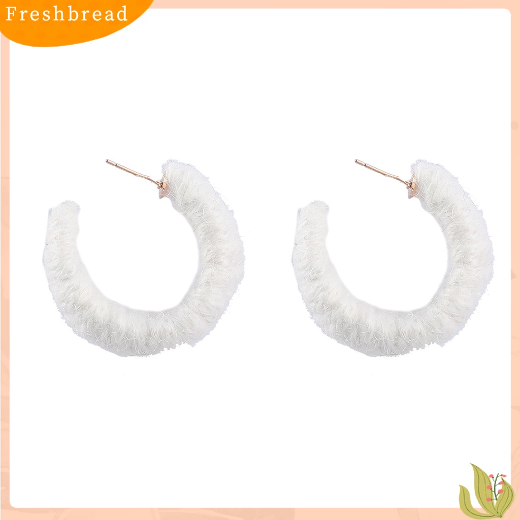 &lt; Freshbread &gt; 1pasang Anting Pejantan Berbentuk C Handmade Benang Katun Dikepang Geometris Hadiah Musim Gugur Musim Dingin Warna Solid Setengah Hoop Wanita Anting-Anting Perhiasan Fashion