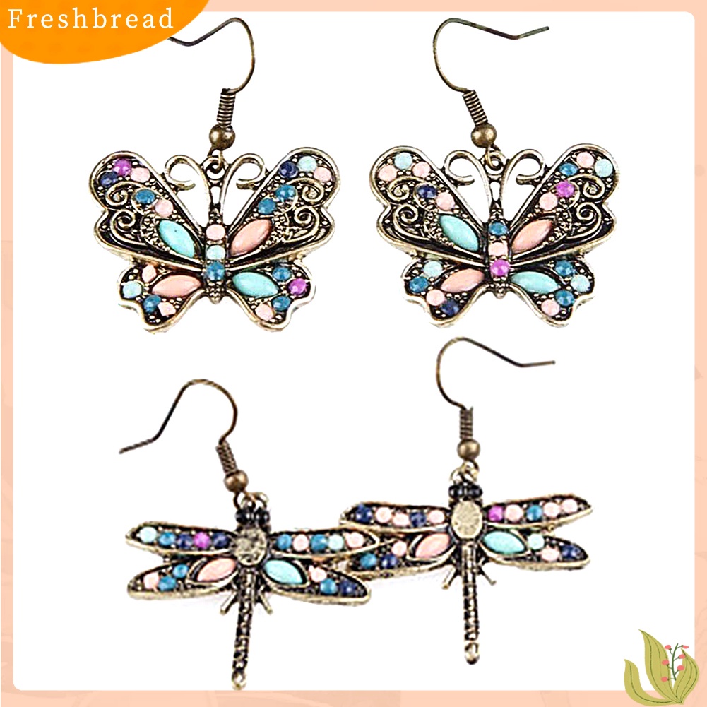 &lt; Freshbread &gt; Bohemian Wanita Kupu-Kupu Capung Berlian Imitasi Pesona Kait Anting Perhiasan Hadiah