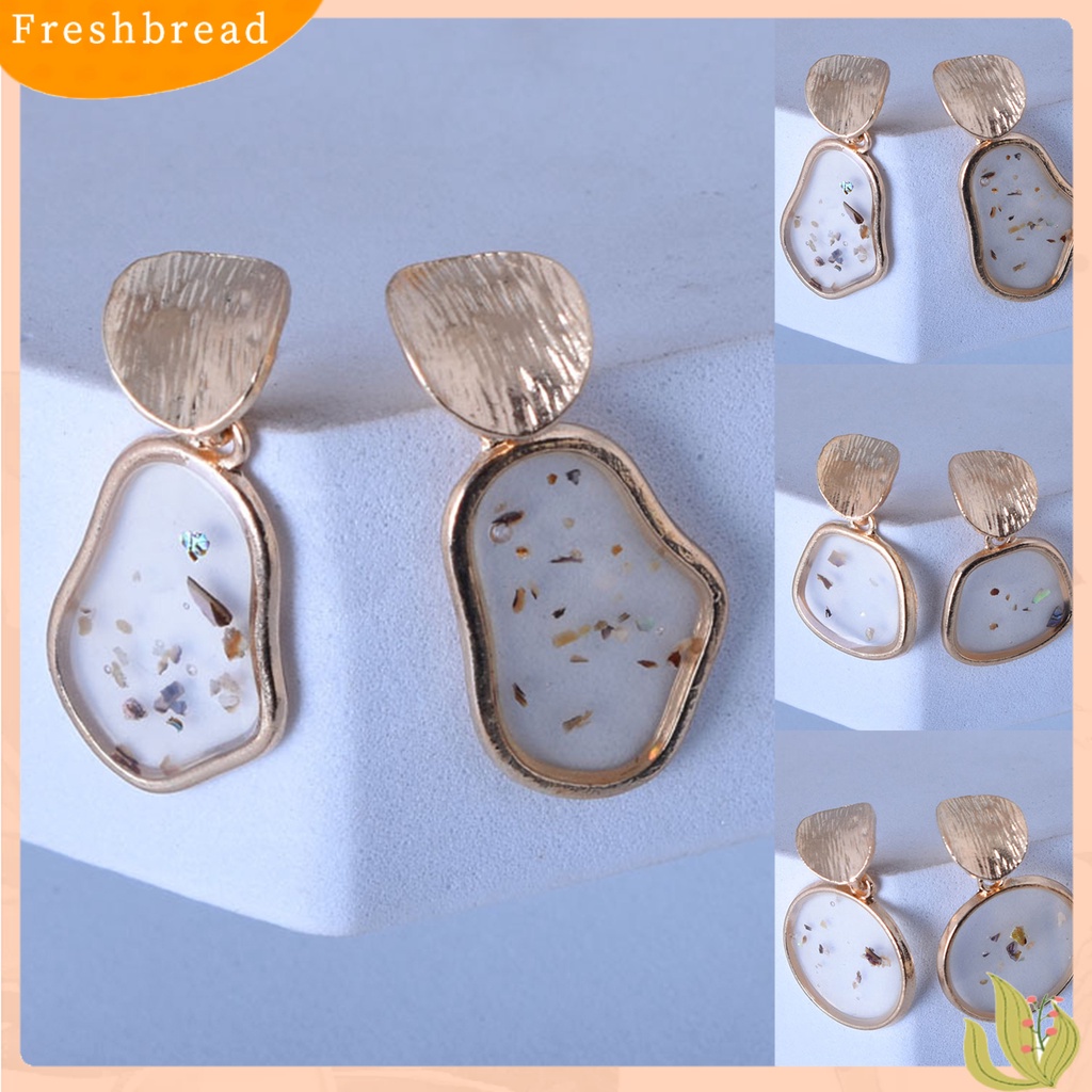 &lt; Freshbread &gt; 2Pcs Aksesoris Perhiasan Kerang Geometris Persegi Retro Alloy Anting Untuk Pesta