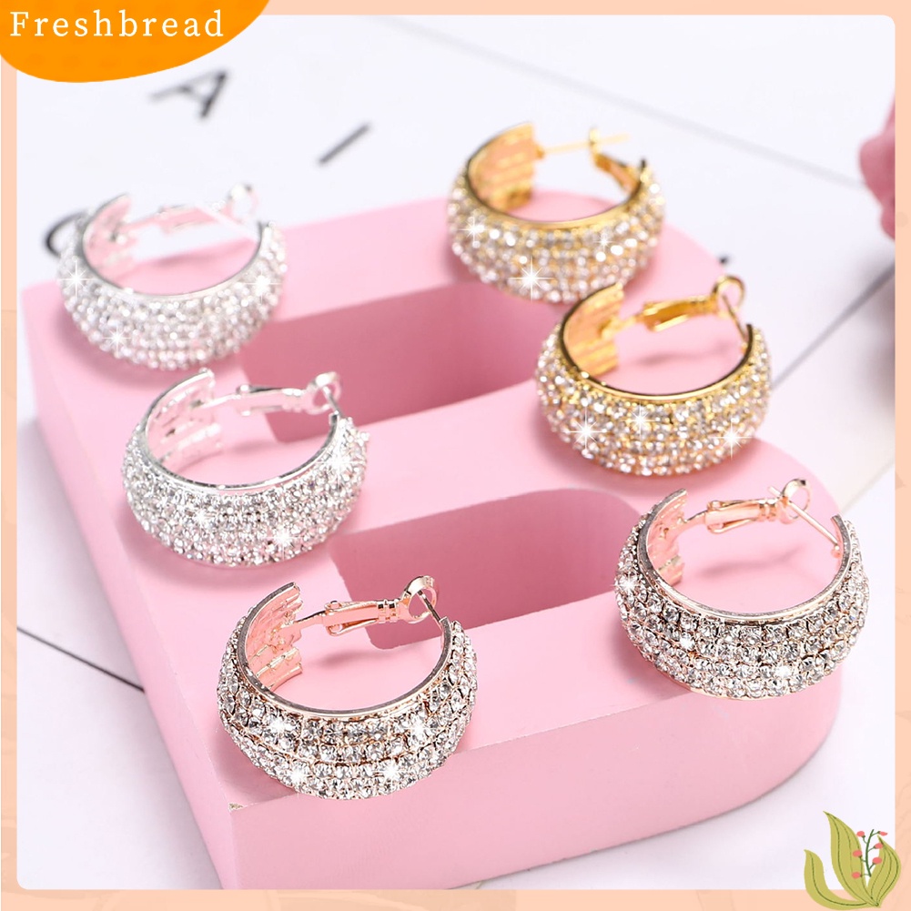 &lt; Freshbread &gt; Mewah Lady Penuh Berlian Imitasi Bertatahkan Lebar Leverback Anting Tindik Perhiasan Hadiah