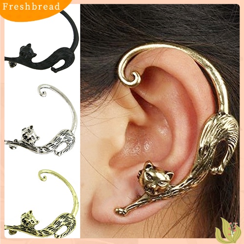 &lt; Freshbread &gt; 1pasang Wanita Vintage Punk Gothic Seksi Kucing Pesona Pucat Telinga Cuff Stud Earrings