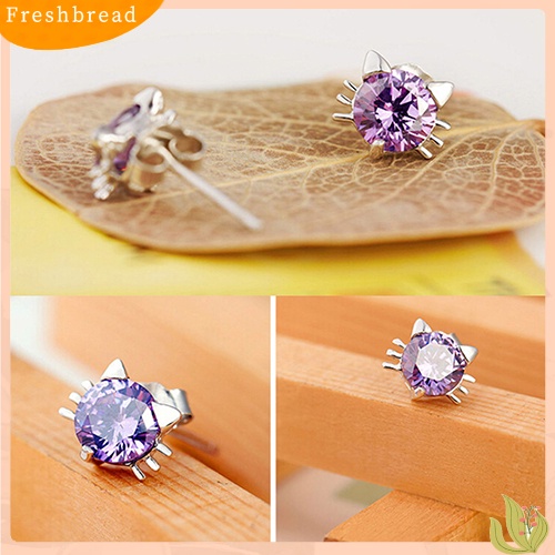 &lt; Freshbread &gt; Gadis Lucu Bersinar Telinga Kucing Giwang925 Sterling Perak Zirkon Anting Perhiasan