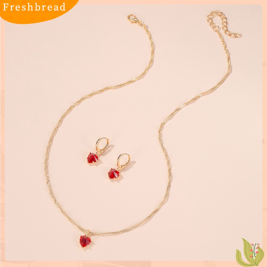 &lt; Freshbread &gt; Anting Menjuntai Hati Cubic Zirconia Perhiasan Manis Berkilau Anting Hoop Kalung Untuk Pakaian Sehari-Hari