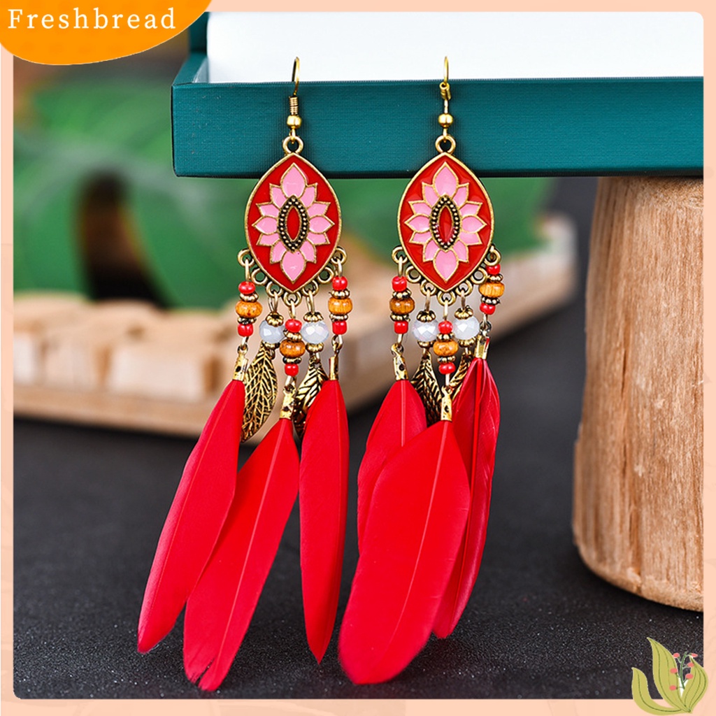 &lt; Freshbread &gt; 1pasang Anting Lady Bulu Sintetis Bohemia Kreatif Jumbai Anting Menjuntai Untuk Pakaian Sehari-Hari