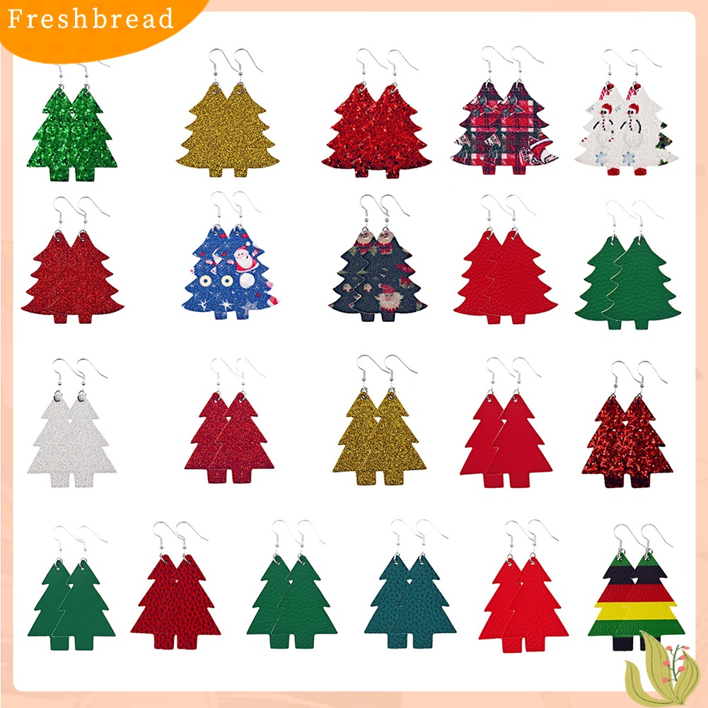 &lt; Freshbread &gt; 2pasang Wanita Modis Pohon Natal Eardrop Kait Anting Perhiasan Aksesori