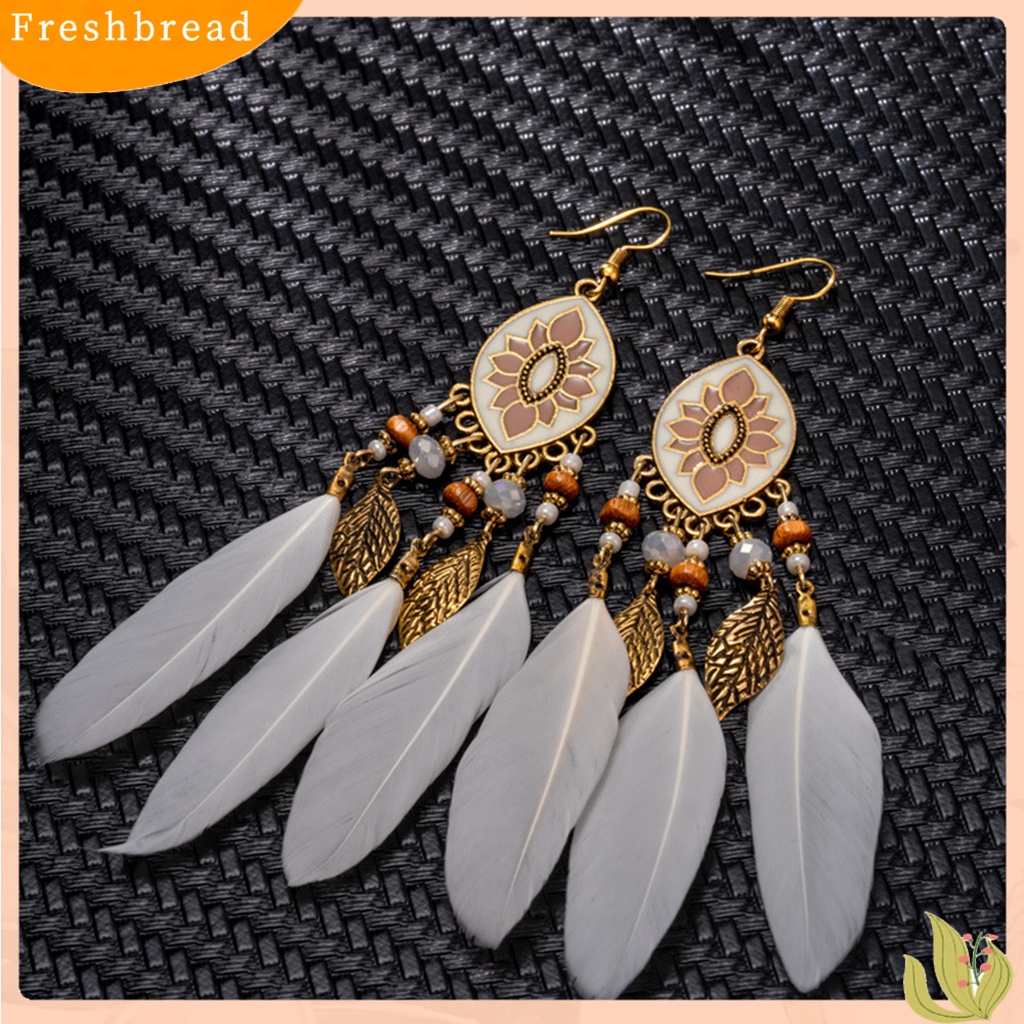 &lt; Freshbread &gt; 1pasang Anting Lady Bulu Sintetis Bohemia Kreatif Jumbai Anting Menjuntai Untuk Pakaian Sehari-Hari