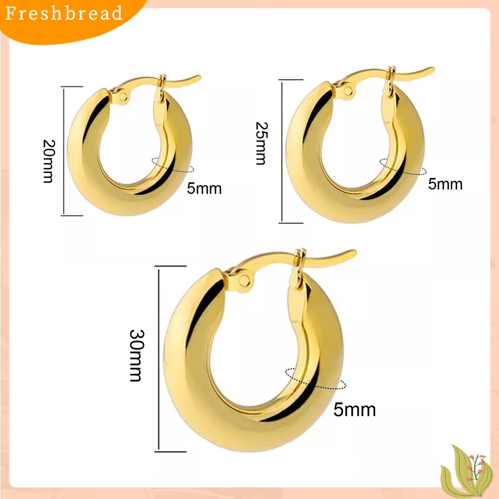 &lt; Freshbread &gt; 1pasang Anting Hoop Wanita Bulat Menebal Berlebihan Semua Pertandingan Padat Punk Anting Perhiasan Aksesoris