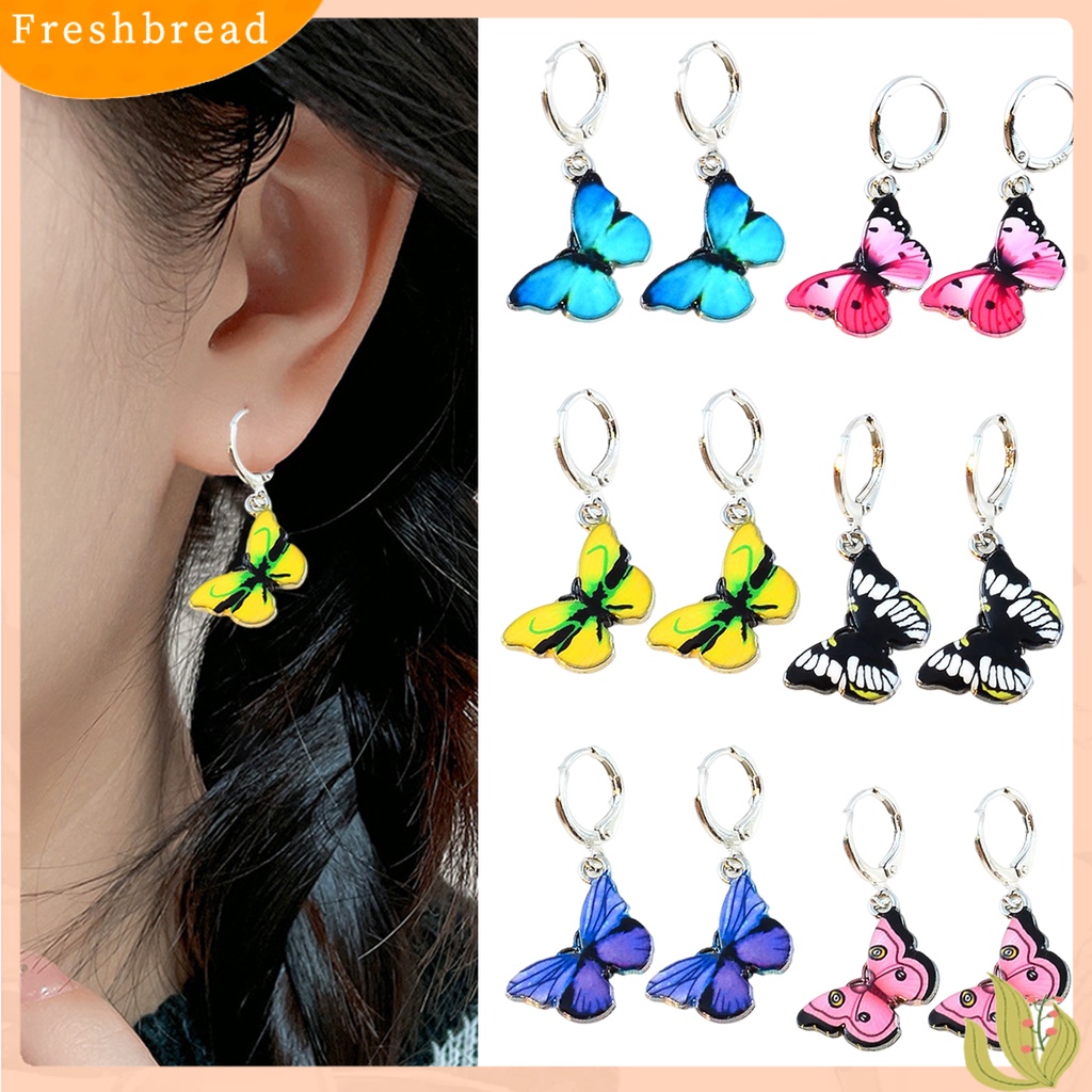 &lt; Freshbread &gt; 1pasang Wanita Menjuntai Anting Bentuk Hewan Indah High-end Kupu-Kupu Liontin Lady Hoop Earrings Perhiasan Perempuan