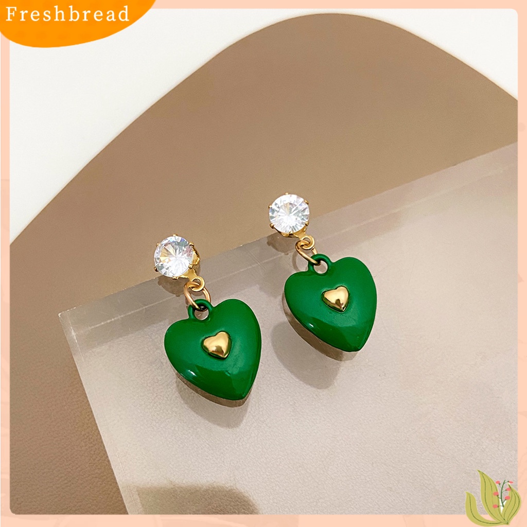 &lt; Freshbread &gt; 1pasang Anting Wanita Hati Cubic Zirconia Perhiasan Tetes Minyak Warna Cerah Menjuntai Anting Hadiah Ulang Tahun