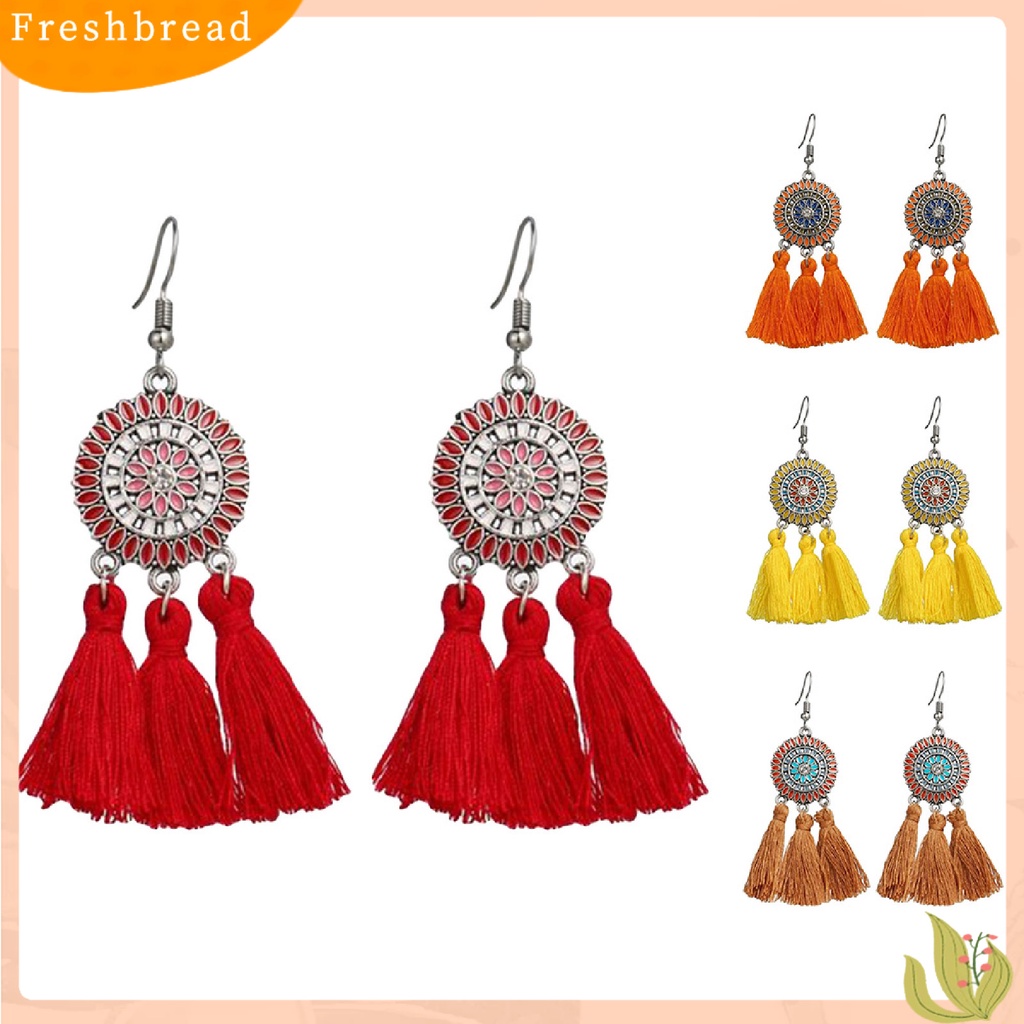 &lt; Freshbread &gt; Anting Bohemian Charming Look Alloy Bunga Matahari Rumbai Menjuntai Perhiasan Earrings Untuk Ulang Tahun